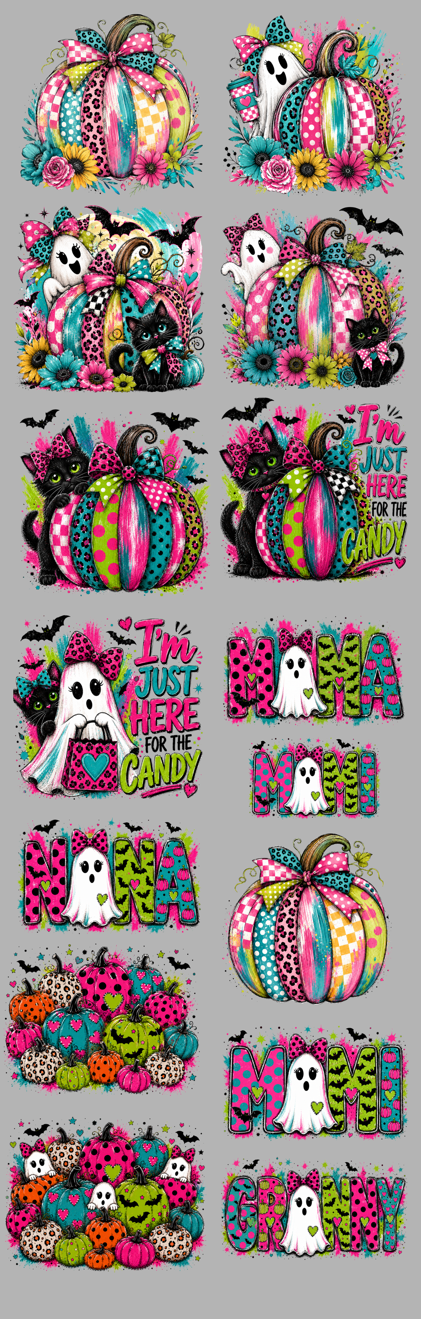 Neon Halloween DTF Gang Sheet | Ready to Press Transfers | Bright Spooky Designs