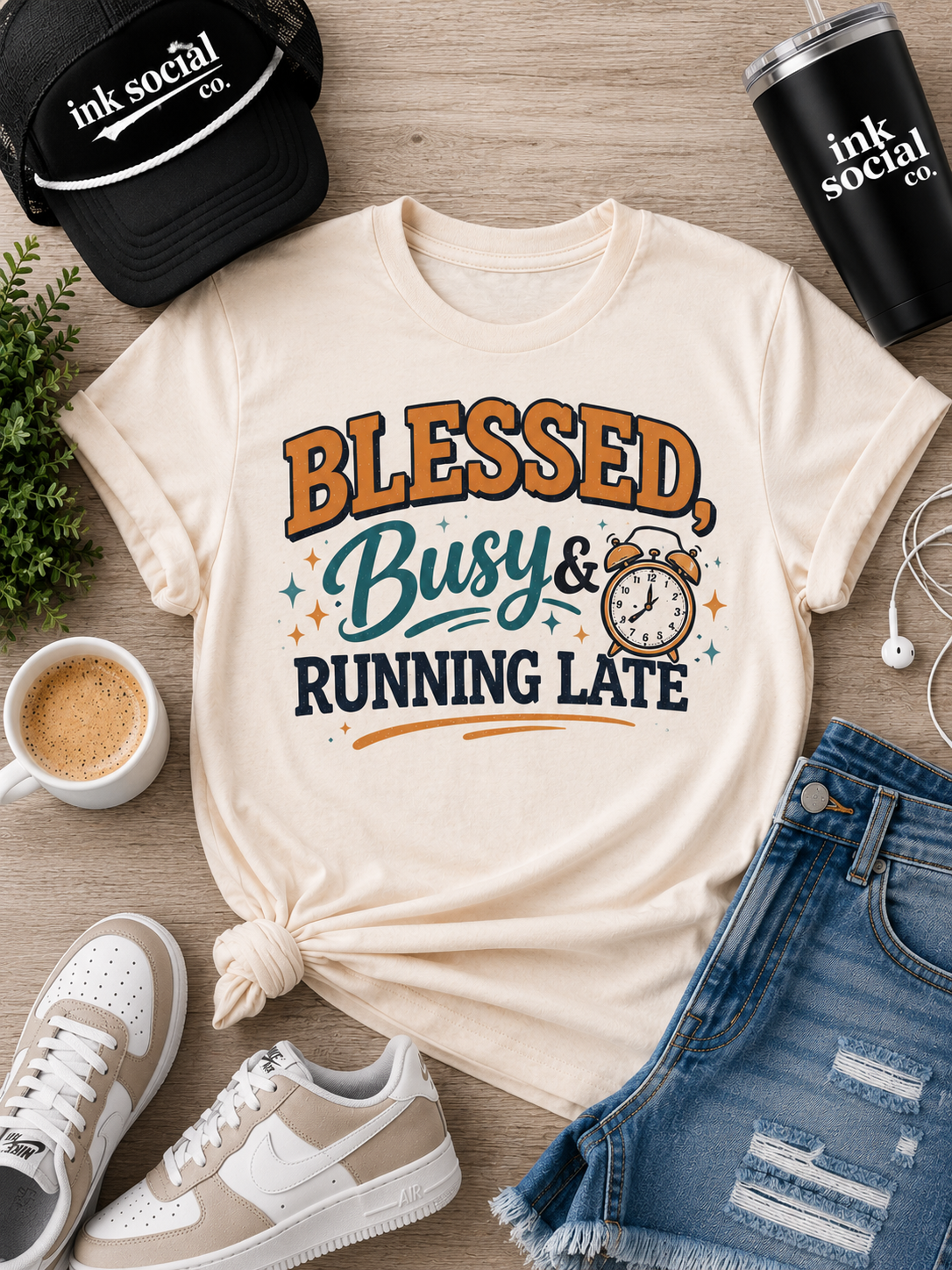 Blessed Busy Running Late Shirt | Christian Graphic Tee | Faith & Mom Life T-Shirt