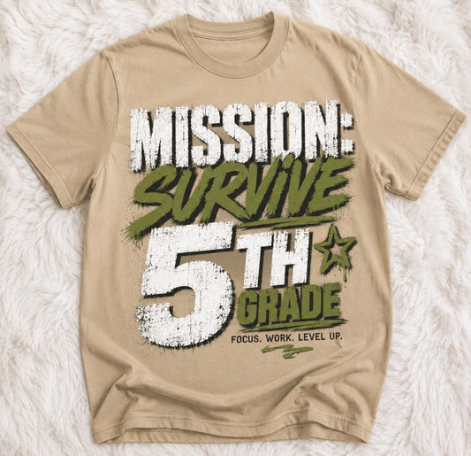ssion: Survive 5th Grade Graphic Tee | Boys Back to School Shirt | First Day of 5th Grade