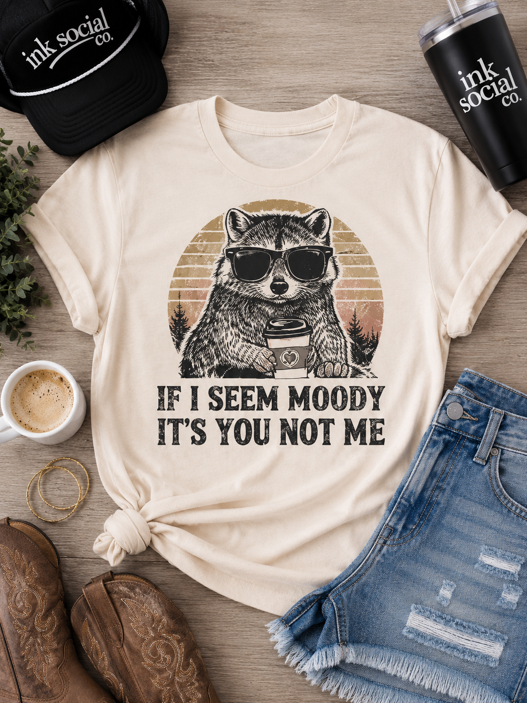 If I Seem Moody It’s You Not Me Raccoon Graphic Tee | Funny Sarcastic Shirt | Vintage Animal T-Shirt