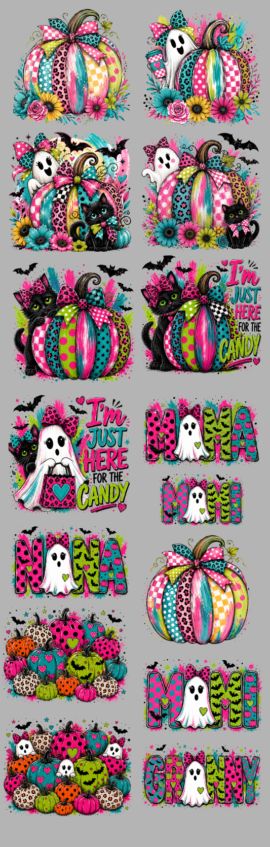 Neon Halloween DTF Gang Sheet | Ready to Press Transfers | Bright Spooky Designs