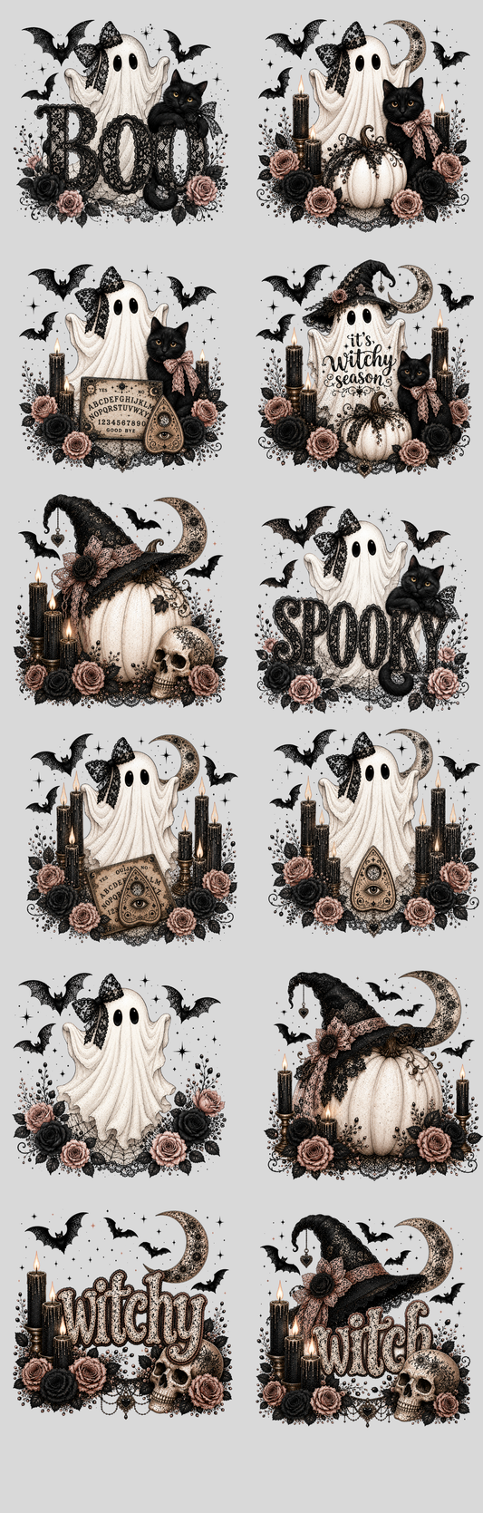 Lace Halloween DTF Gang Sheet | Ready to Press Transfers | Vintage Spooky Designs
