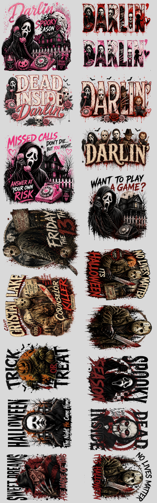 Scary Movie DTF Gang Sheet | Ready to Press Transfers | Horror-Inspired Designs